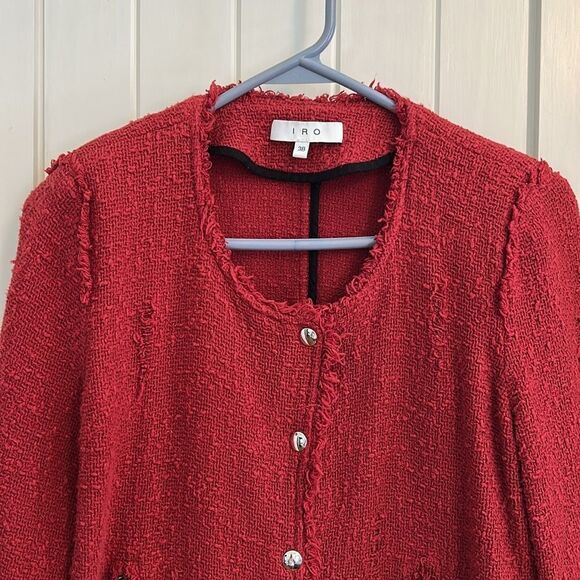 Iro Agnette Red Boucle Cotton Jacket Size 38 US 6 - Picture 3 of 11